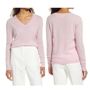 Saks Fifth Avenue Pink Fade Cashmere V Neck Sweater size L